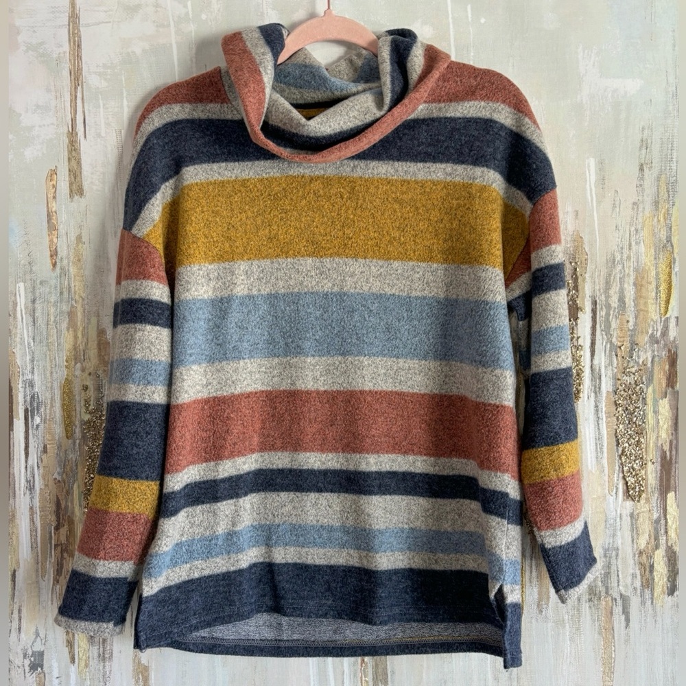 Striped Multicolor Cowl Neck Sweater